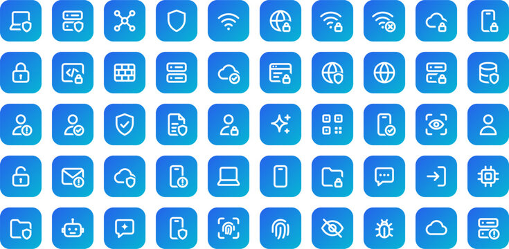 User open padlock and qr code gradient app icon set
