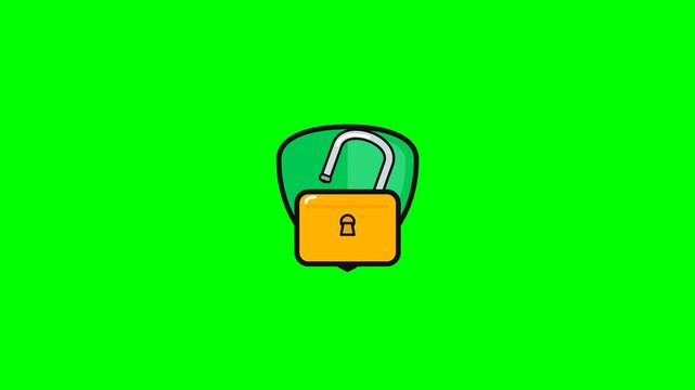 Animated doodle style security padlock icon with green shield background