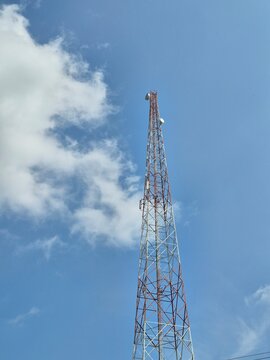 steel-framed telecommunication tower with antennas and connecting equipment