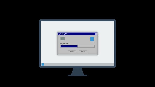 Retro computer monitor showing software installation progress bar animation on black background.