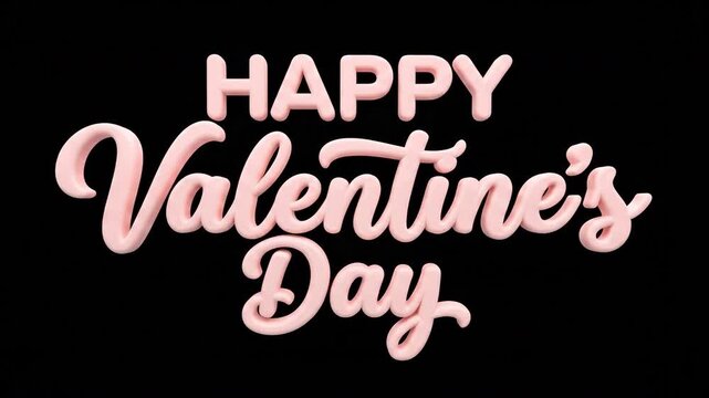 Pink Happy Valentines Day text on a black background. Suitable for valentines, romance, greetings, events, and animations.