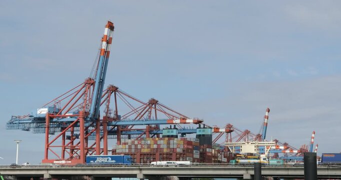A7 motorway, Eurogate container terminal, port, Hamburg, Germany