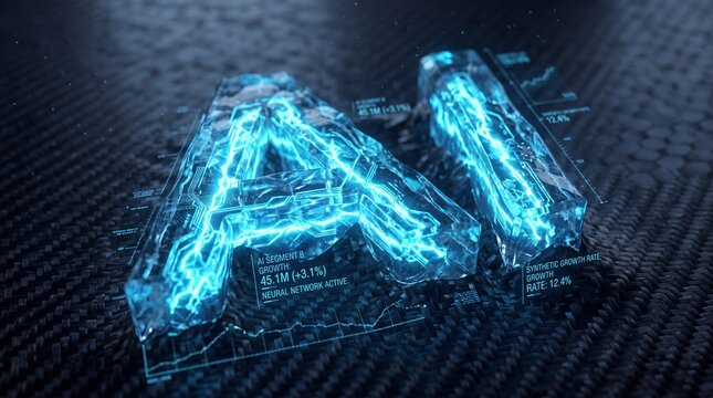 AI Artificial Intelligence Glowing Circuit Letters with Digital Data