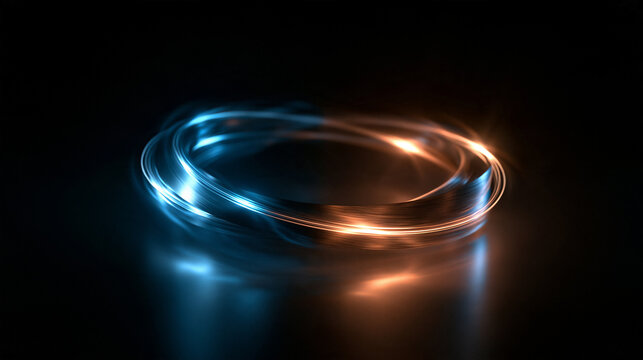 Abstract Glowing Neon Light Ring with Reflection