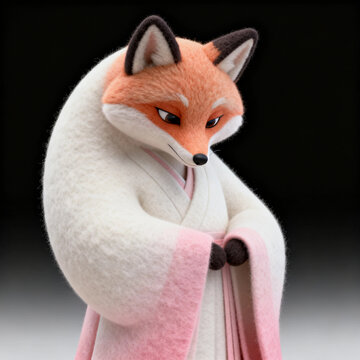Felt Craft Anthropomorphic Fox In Elegant Hanfu Robe