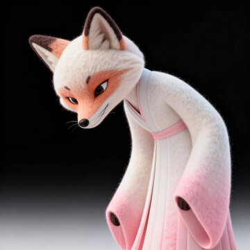 Felt Craft Anthropomorphic Fox In Elegant Hanfu Robe