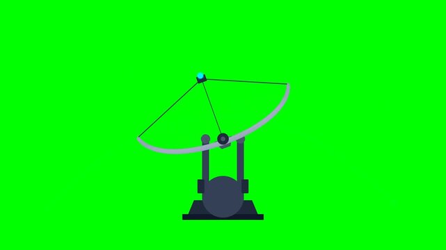 Modern Space Surveillance Parabolic Dish Tracking Satellite Debris on Green Screen