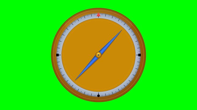 Precision Brass Surveyor Quadrant Compass with Oscillating Blued Steel Magnetic Needle on Green Screen