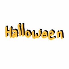 Yellow Halloween hand drawn text lettering typography with black shadow isolated on white background.  © ALDABI