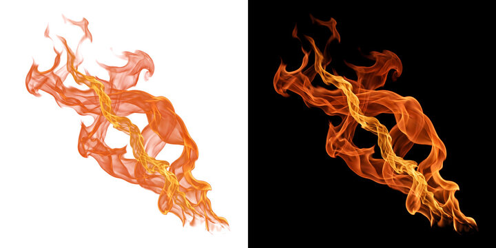 Twisted fire flame stream swirling diagonally with intense orange and gold tones prepared for PNG, Transparent and Black Background Versions in dramatic design
