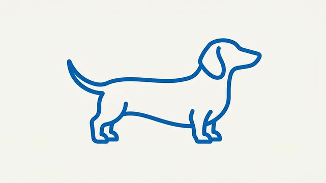 Blue line art animation of a cute dachshund dog on light background