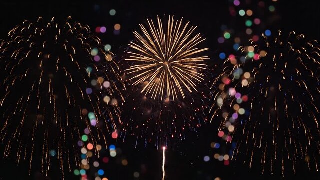 Colorful fireworks exploding brilliantly in the dark night sky during a festive celebration