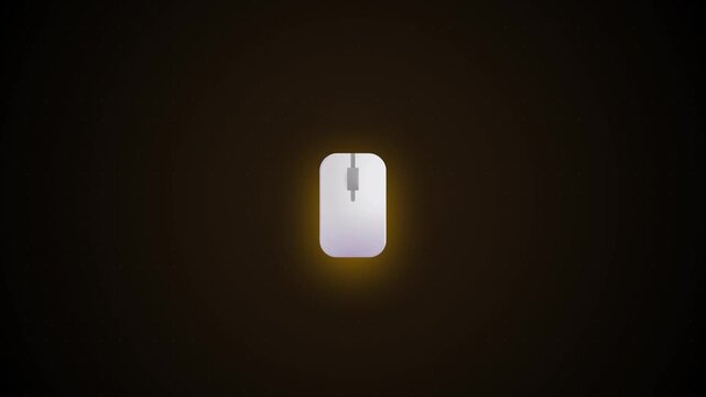 Computer mouse icon glowing softly against a dark background, representing digital technology, internet connectivity, and modern computing hardware interface in minimalist design motion graphic
