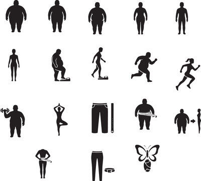 Weight loss journey illustrated with fitness and lifestyle icons