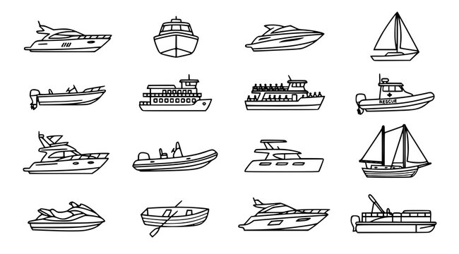 Minimalist Nautical Boat and Yacht Outline Vector Icon Collection