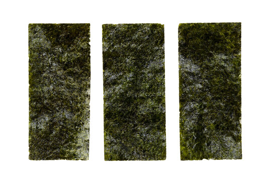 Sheets of dried roasted seaweed nori isolated on transparent background