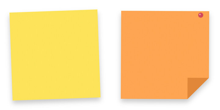 Two sticky notes attached together on a flat surface isolated on transparent background