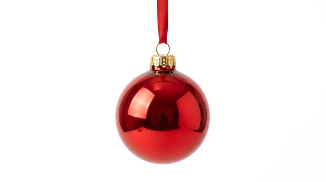 Shiny red christmas bauble isolated on white background