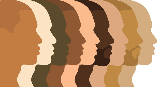 Diverse Men Face Profiles in Different Skin Tones &ndash; Racial Equality, Diversity and Masculinity Vector Illustration