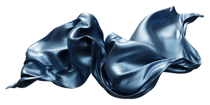 Luxury metallic steel blue fabric flowing isolated on transparent background 3D render