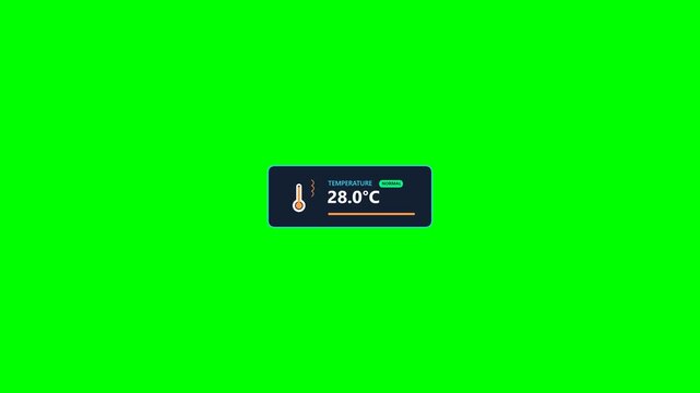 Modern digital weather interface temperature notification popup animation with chroma key green background for easy removal.