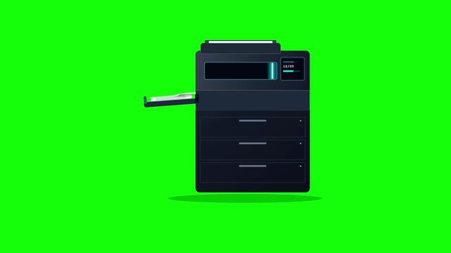 Animated Photocopier Printing Paper on Green Screen