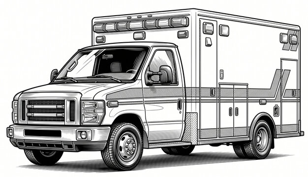 Black and White Ambulance Vehicle Vector Illustration Isolated on White Background