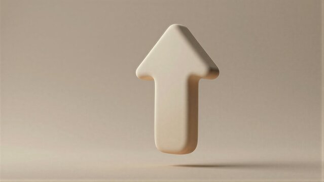 Minimalist white arrow icon floats against soft beige background, symbolizing direction or progress.