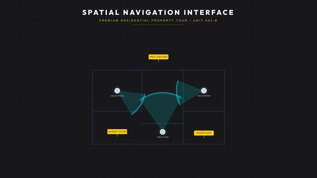 Modern Real Estate Virtual Tour Interface with Interactive Floorplan and Sweeping Fov Cones