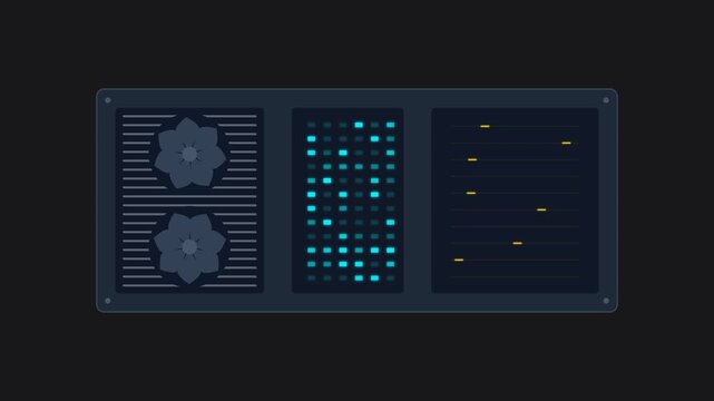 Modern Cloud Datacenter Server Blade with Cyan Status Leds and Gold Data Throughput Bus Lines