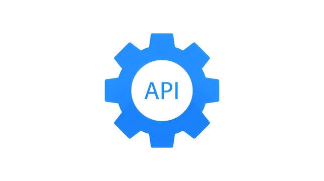 Blue api gear icon isolated on transparent background for software