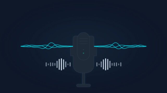Modern Voice Broadcast Microphone with Bilateral Electric Cyan Soundwaves and Emerald Green Command Beacons
