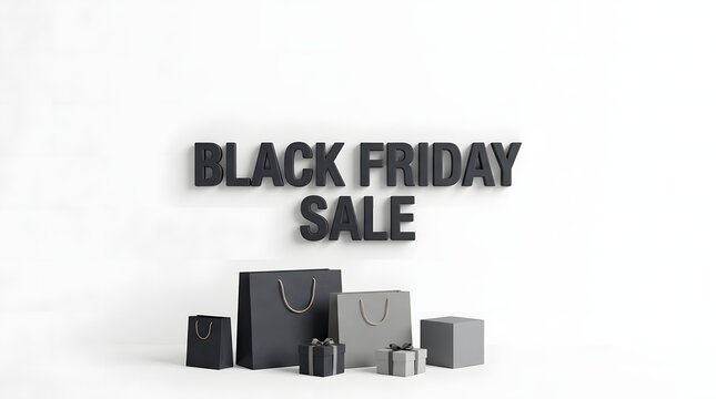 Black friday sale sign with various black shopping bags and gift boxes for big discount