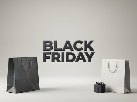 Black friday text sign with shopping bags and a small gift box for retail sale event