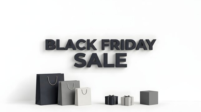 Black friday sale sign with shopping bags and gift boxes for holiday retail marketing
