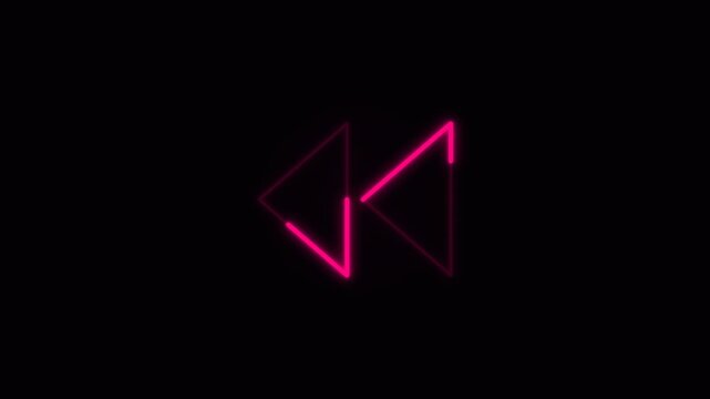 Magenta rewind symbol pulsing with vibrant neon glow against dark void for social media marketing