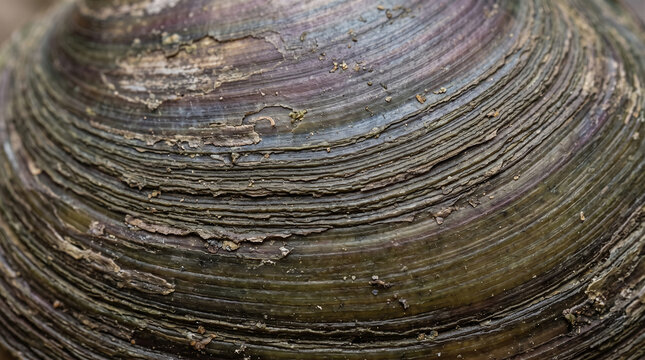 Extreme macro detail of a textured freshwater mussel shell surface