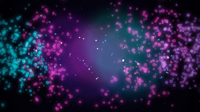 Galaxy typography shimmering as it dissolves into vibrant cosmic nebula particles within dark interstellar void for sci-fi filmmaking