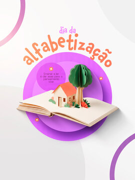 Dia da Alfabetiza&ccedil;&atilde;o Livro e Educa&ccedil;&atilde;o Post Card Insta Template Banner