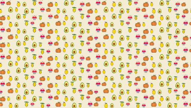 Seamless pattern of cartoon fruits and vegetables