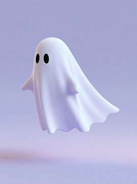 Minimalist 3D ghost character floating mid air