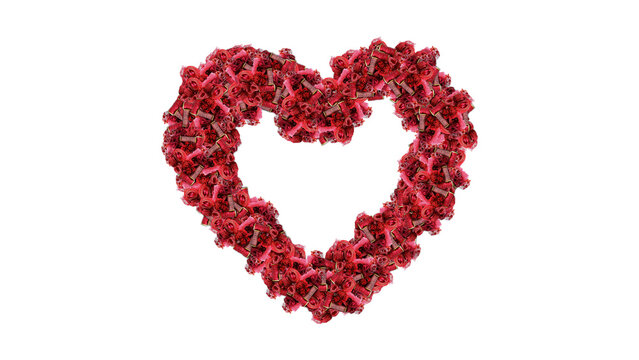Elegant heart shape made of fresh red roses symbolic of love passion and romance isolated on white background