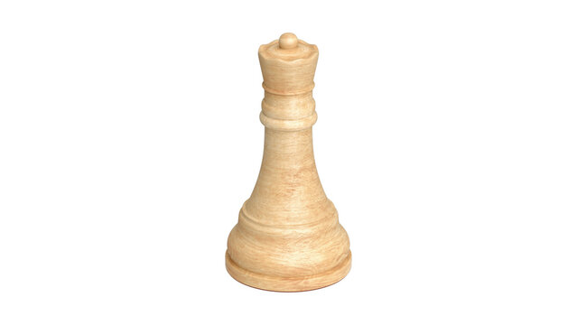Light-colored wooden chess queen piece isolated on a white background for strategy and board game concepts