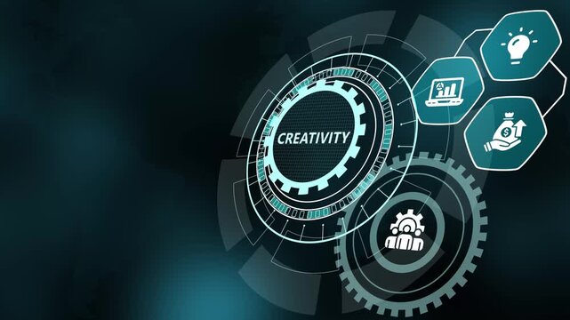 Futuristic digital interface concept for business creativity, creative problem solving, innovative thinking, and ideation with HUD visual