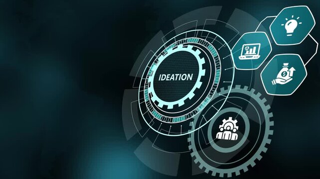 Futuristic digital interface concept for business ideation, creative thinking, and modern innovation with HUD glowing lightbulb visual