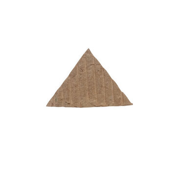 A single brown triangle shape made of textured recycled cardboard material for craft design projects and creative art isolated on transparent background