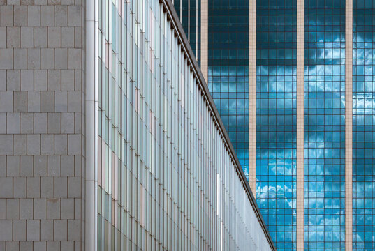 Modern Architectural Contrast with Glass and Stone, in Brussels, Belgium