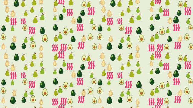 Cute Cartoon Food Pattern with Avocados, Pears, and Bacon