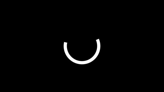 glowing circular loading animation with rotating white rings, smooth spinning progress indicator, futuristic digital interface elements and seamless 4k technology motion graphics on a black screen