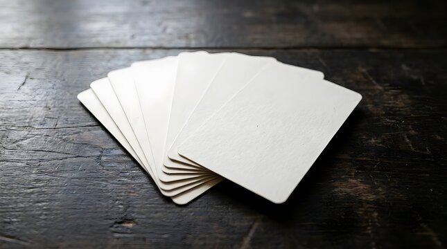 Tarot style blank cards fanned on dark wood